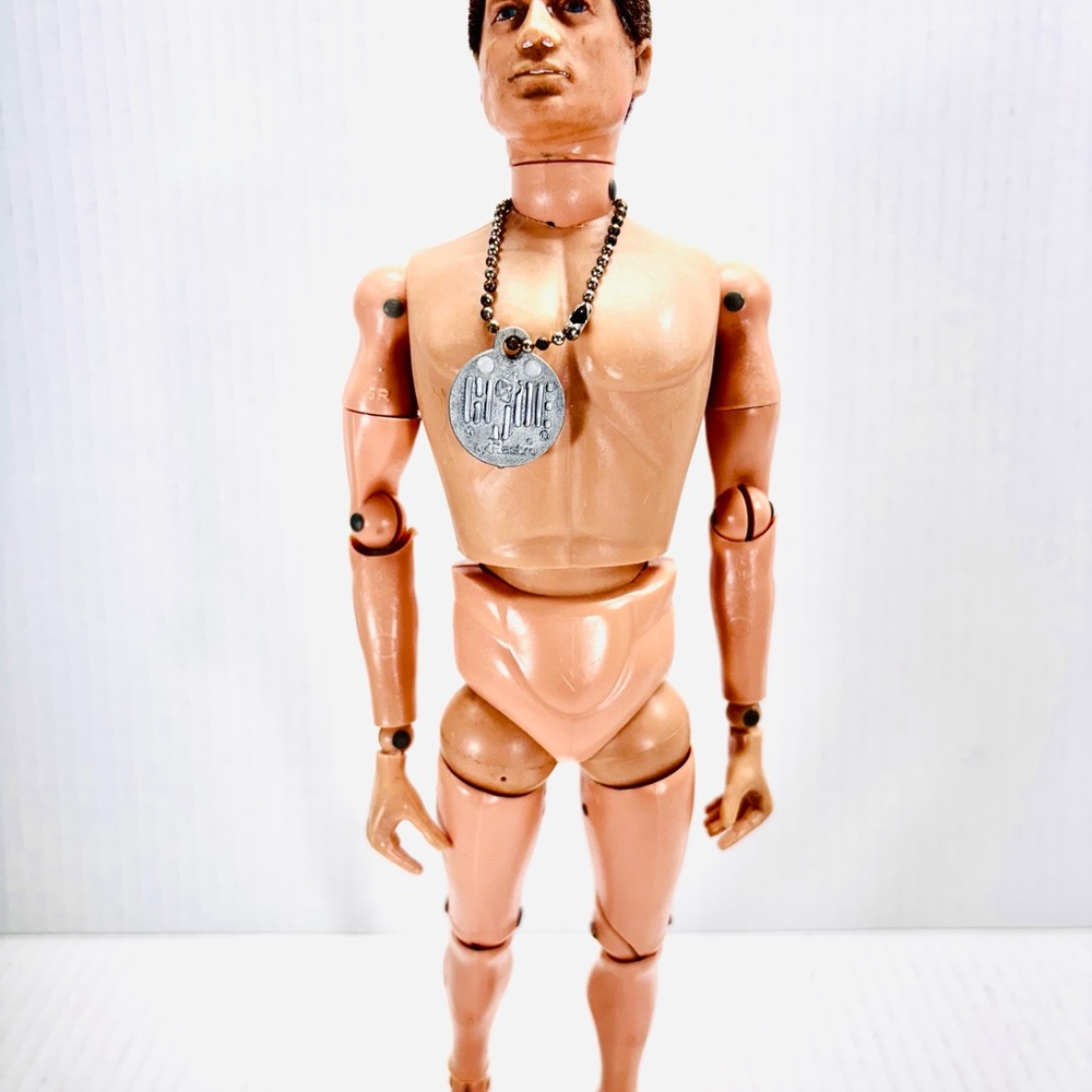 Vintage 1964 12" G.I. Joe Brown Hair Flock Hair Action Figure With Dog Tag